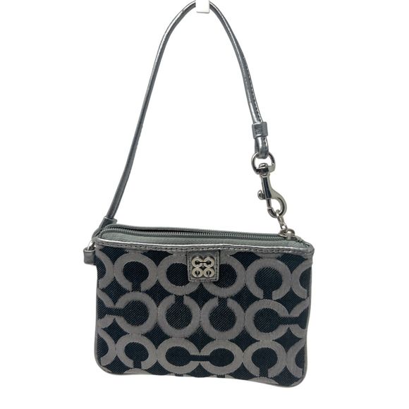 Coach Wristlet Wallet Julia Op Art black gunmetal silver C print coin purse - Picture 1 of 12
